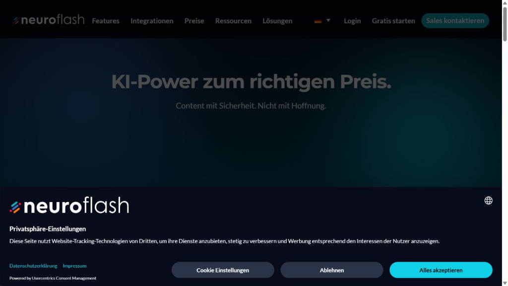 Neuroflash German pricing table showing Essential and Pro plans