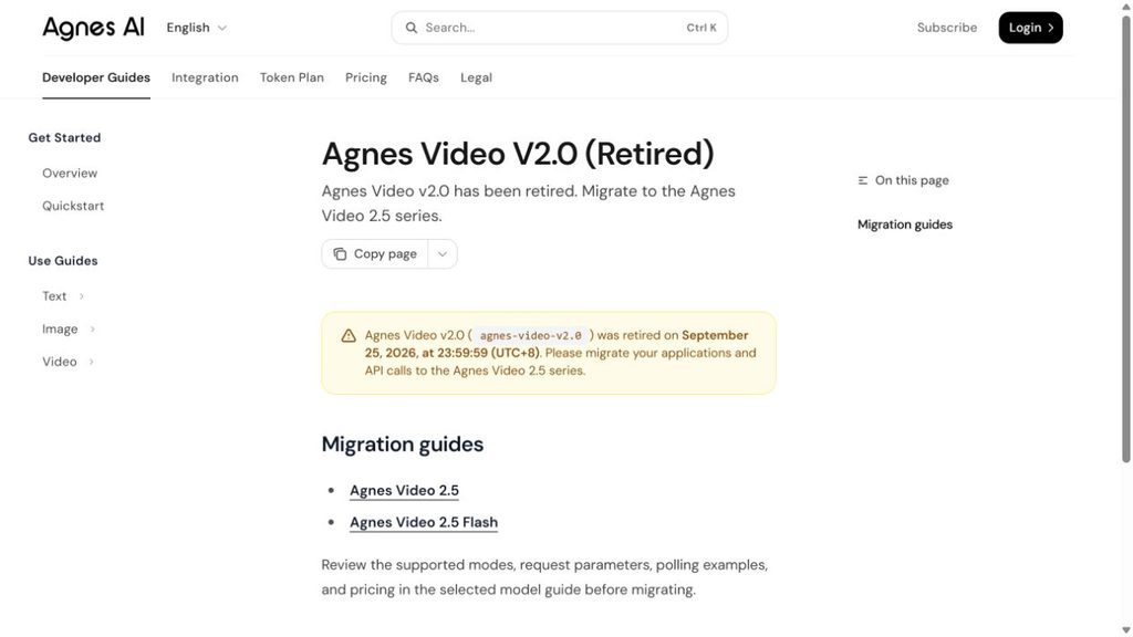 Communiqué officiel d'Agnes AI concernant l'arrêt de Video 2.0.