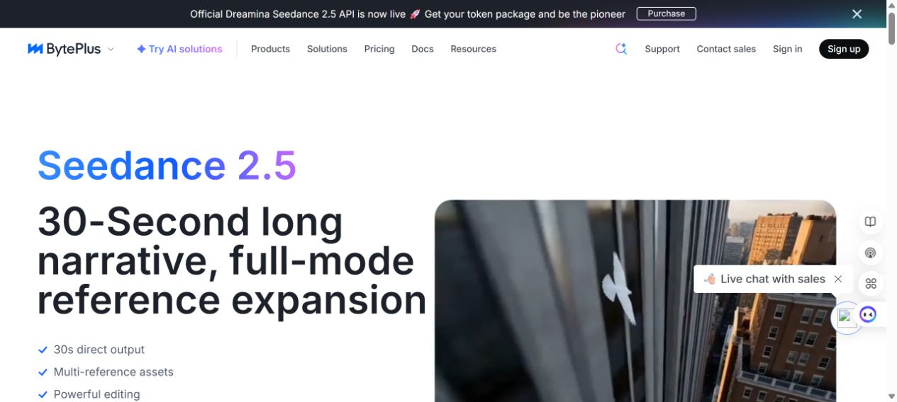 BytePlus official Seedance 2.5 API product page