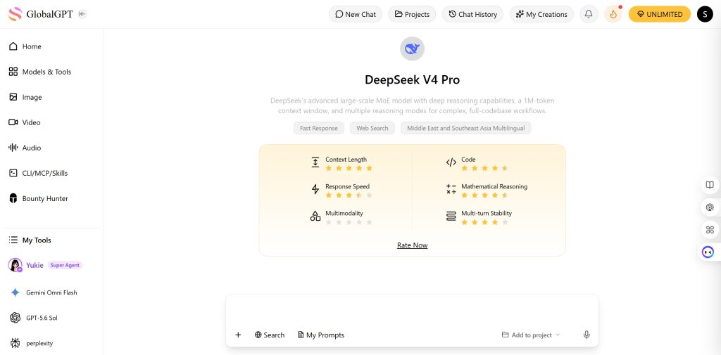 deepseek v4 pro on glbgpt