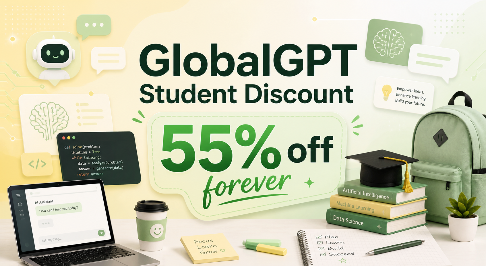 Desconto para estudantes GlobalGPT: Economize 55% para sempre