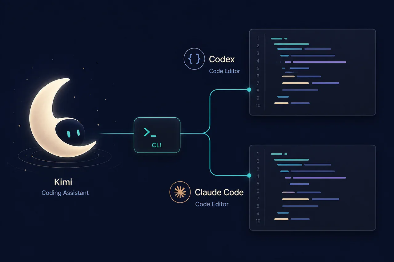 Kimi coding assistant connected through GLB CLI to Codex and Claude Code