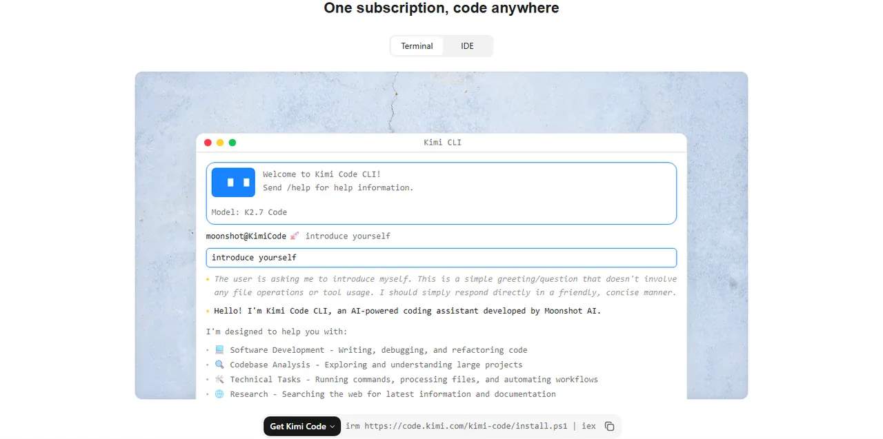 Official Kimi coding documentation page with setup guidance