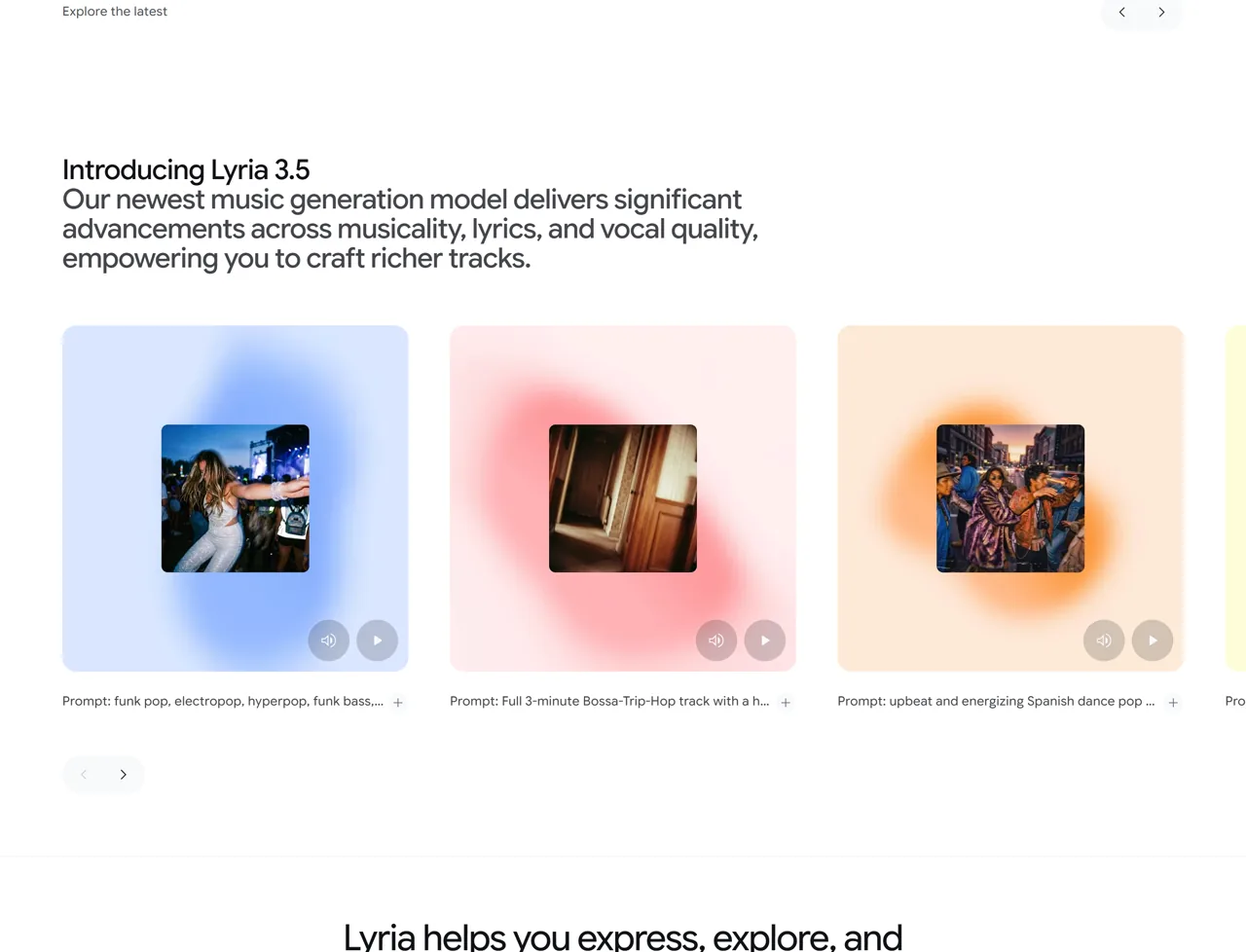 Google DeepMind page introducing Lyria 3.5 as its newest music generation model