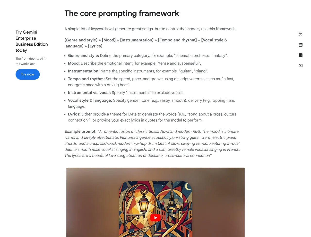 Official Google Cloud prompt framework for Lyria 3 models
