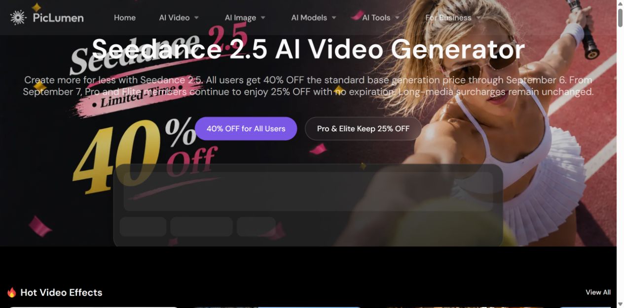 PicLumen official Seedance 2.5 video generator page
