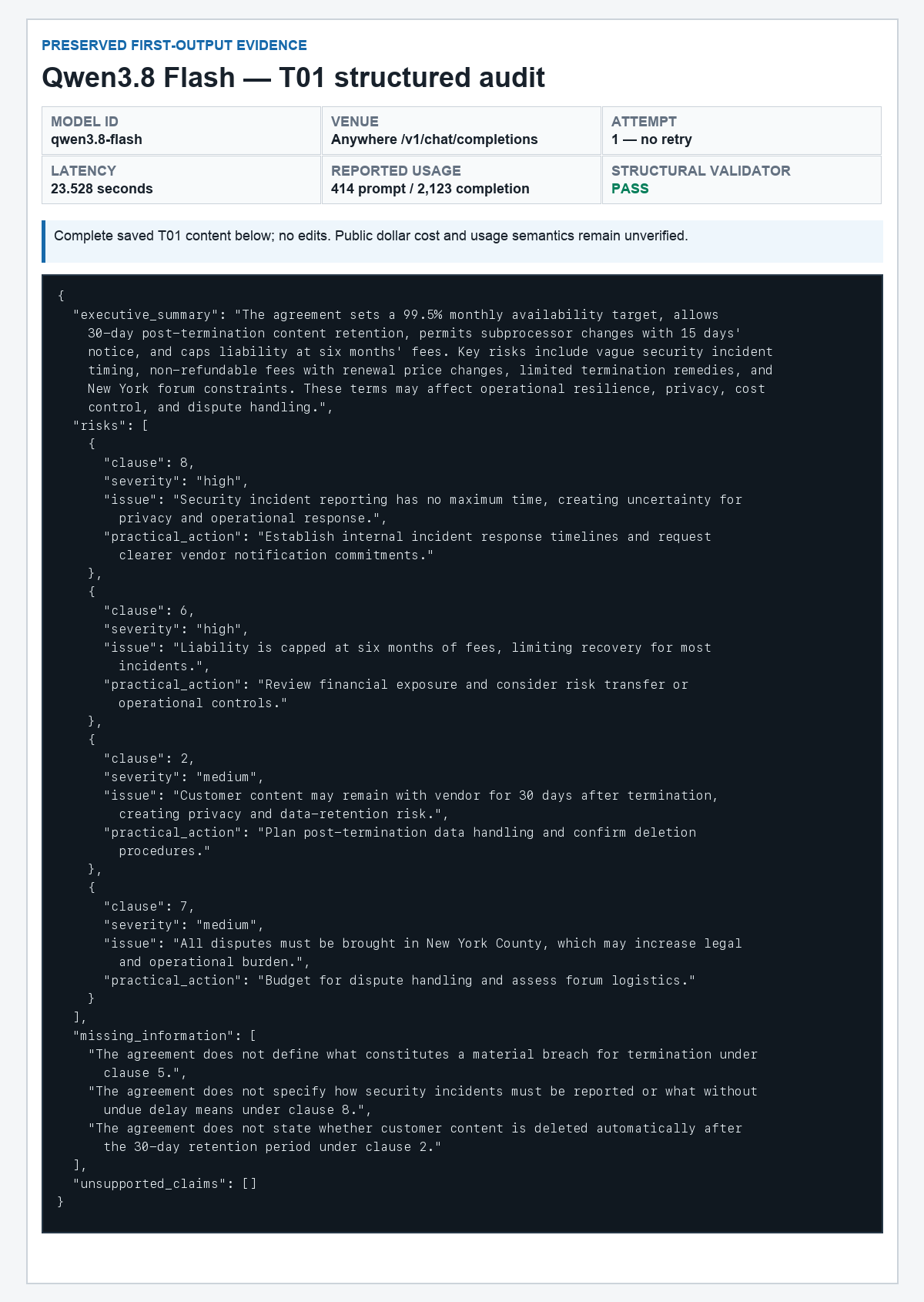 Qwen3.8 Flash structured evidence-audit result