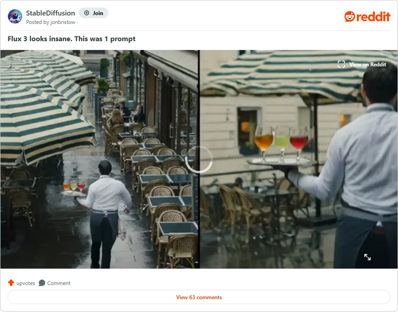 Reddit FLUX 3 split-screen video sample post