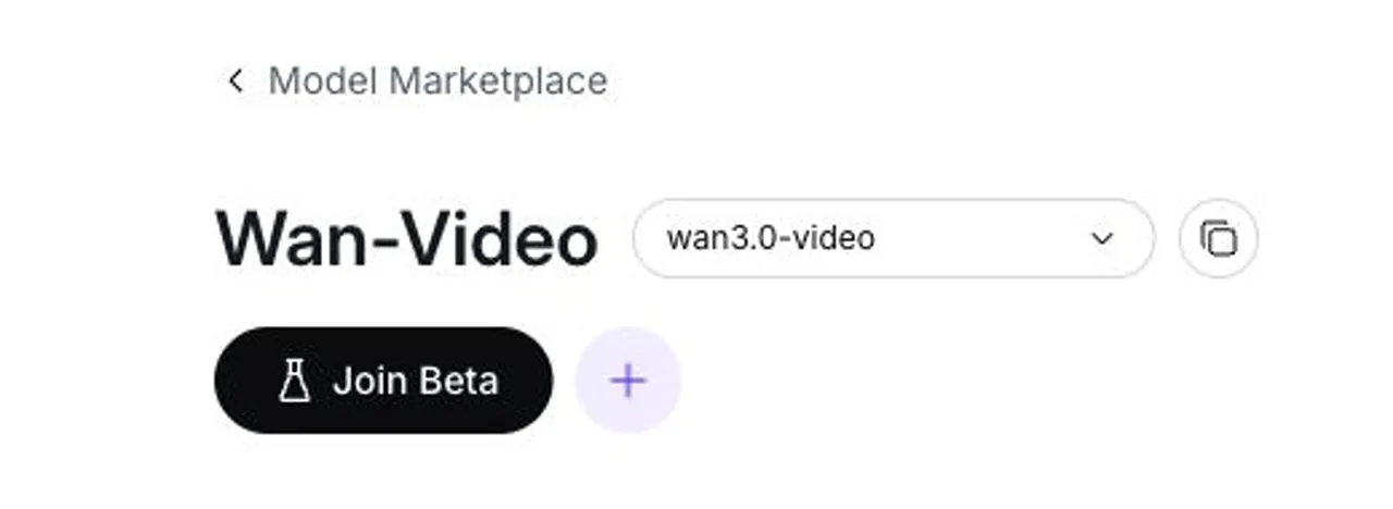 Wan 3.0 QwenCloud access page showing the model ID and Join Beta button