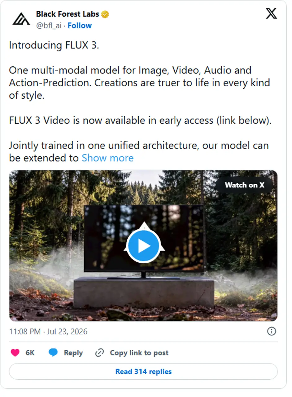 Black Forest Labs X post announcing FLUX 3 Early Access