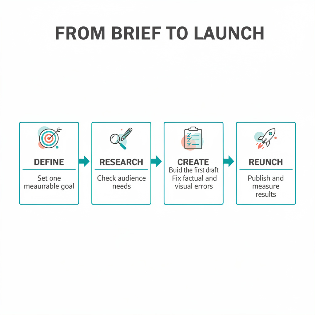 FLUX.2 Pro five-step FROM BRIEF TO LAUNCH infographic test.