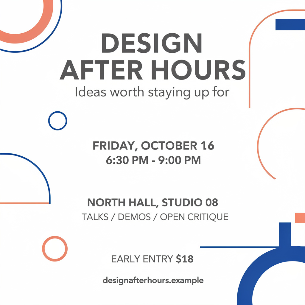 FLUX.2 Pro poster test for the fictional DESIGN AFTER HOURS event.