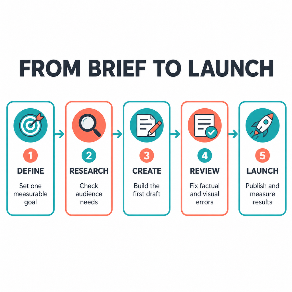 GPT Image 2.5 five-step FROM BRIEF TO LAUNCH infographic test.