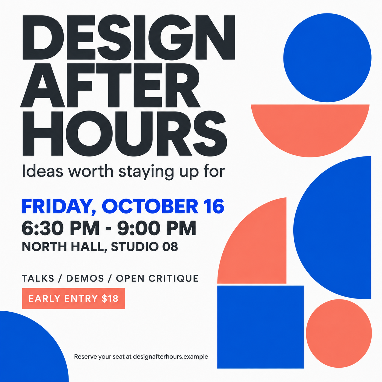 GPT Image 2.5 poster test for the fictional DESIGN AFTER HOURS event.
