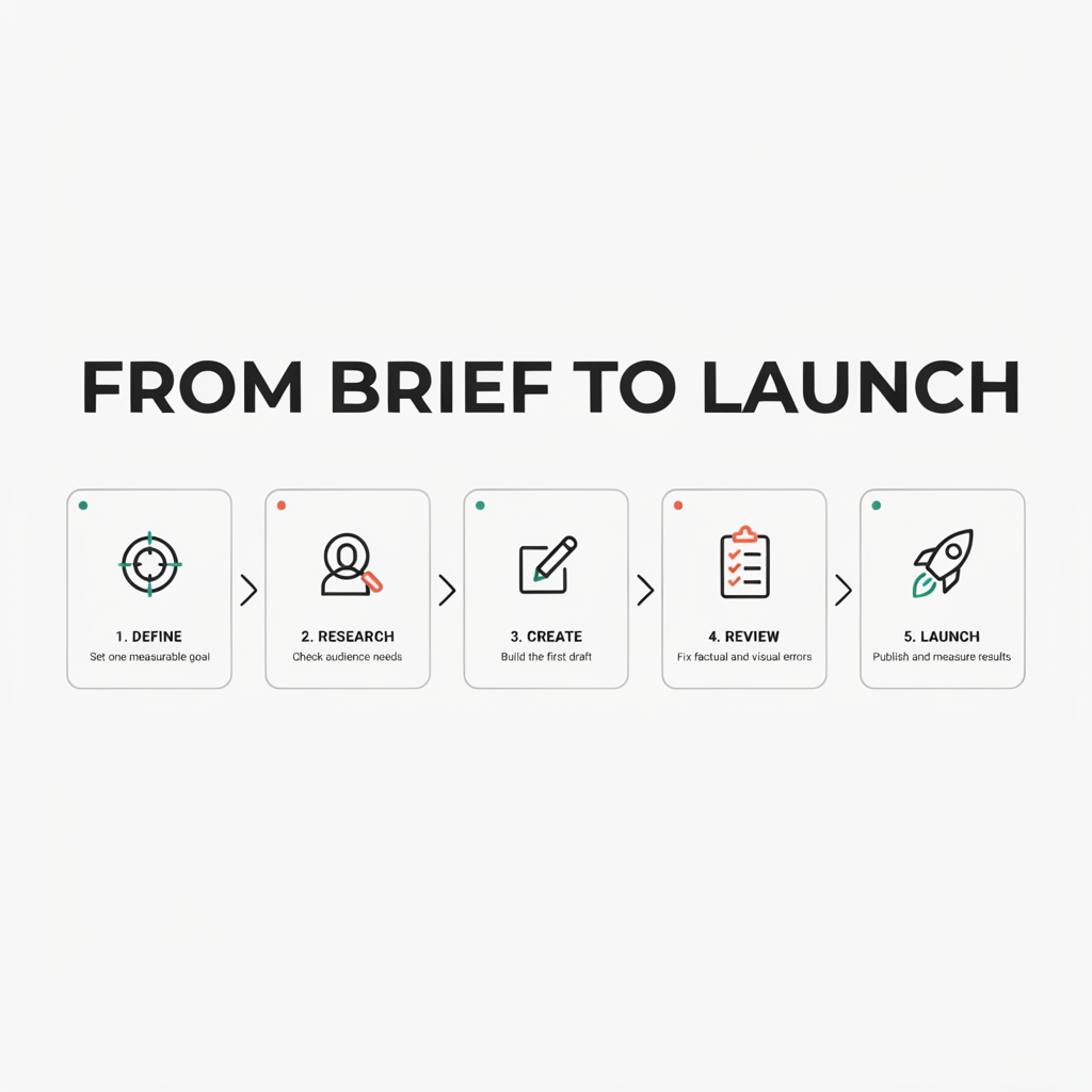 Ideogram 4.0 five-step FROM BRIEF TO LAUNCH infographic test.