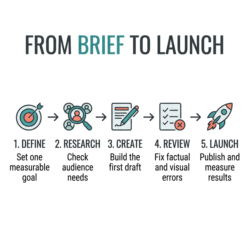 Nano Banana 2 five-step FROM BRIEF TO LAUNCH infographic test.