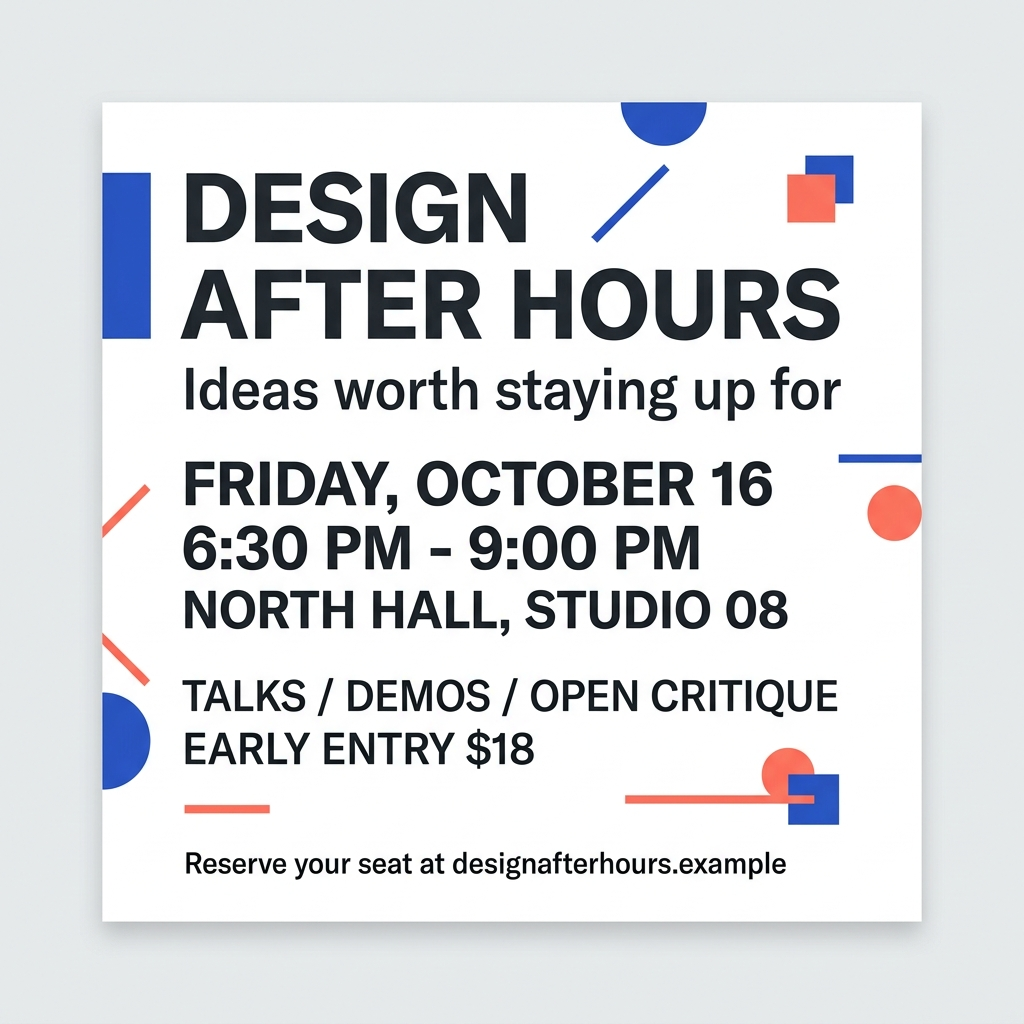 Nano Banana 2 poster test for the fictional DESIGN AFTER HOURS event.