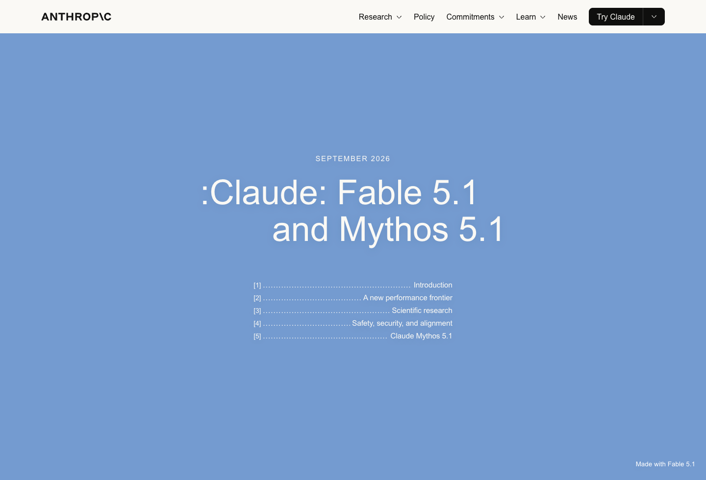 Anthropic announcement introducing Claude Fable 5.1 and Claude Mythos 5.1