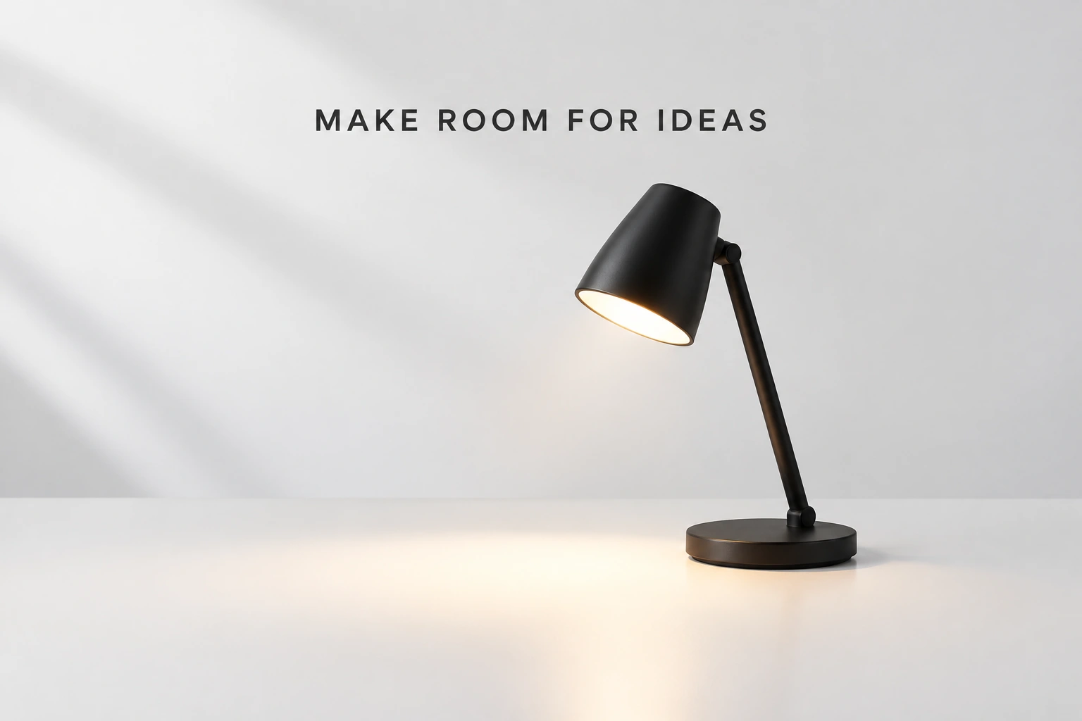 First unified-route GPT Image 2.5 output with one desk lamp and the line MAKE ROOM FOR IDEAS