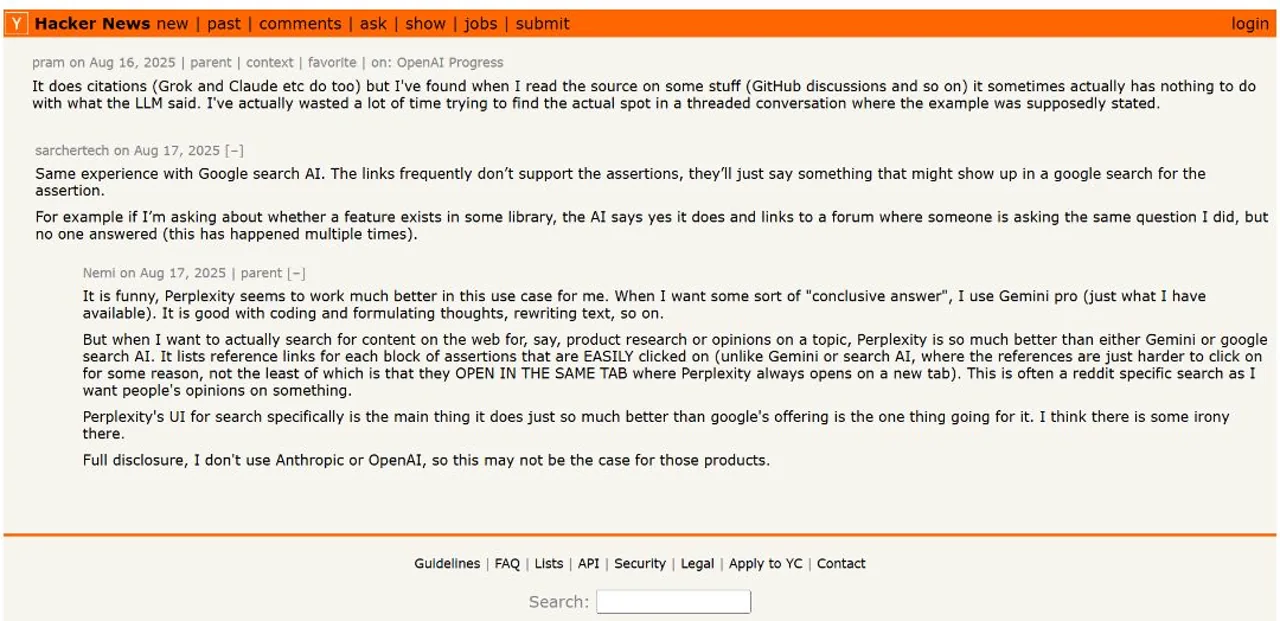 Hacker News user pram describing a personal experience with citations that did not match the claimed material
