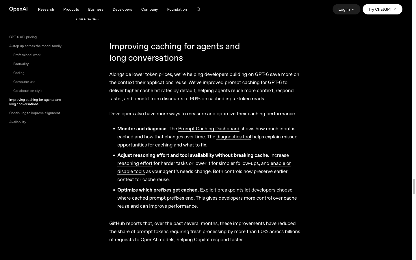 OpenAI explanation of the 90 percent cached input-token read discount