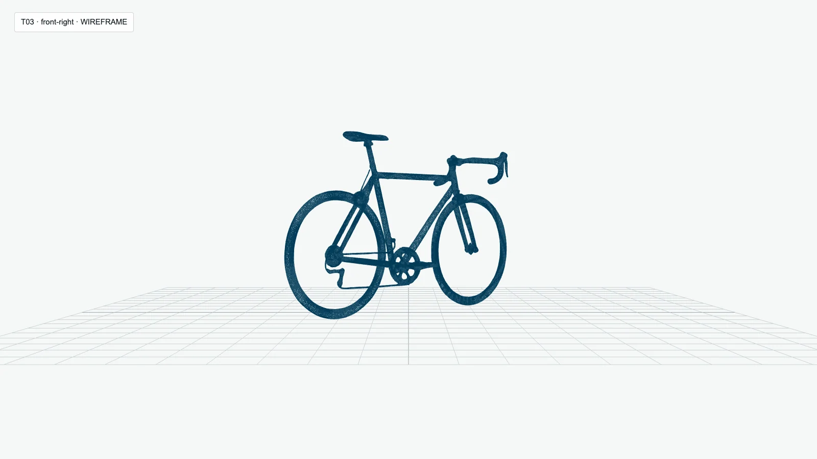 Wireframe view of the Gen-2 route bicycle output from the front-right