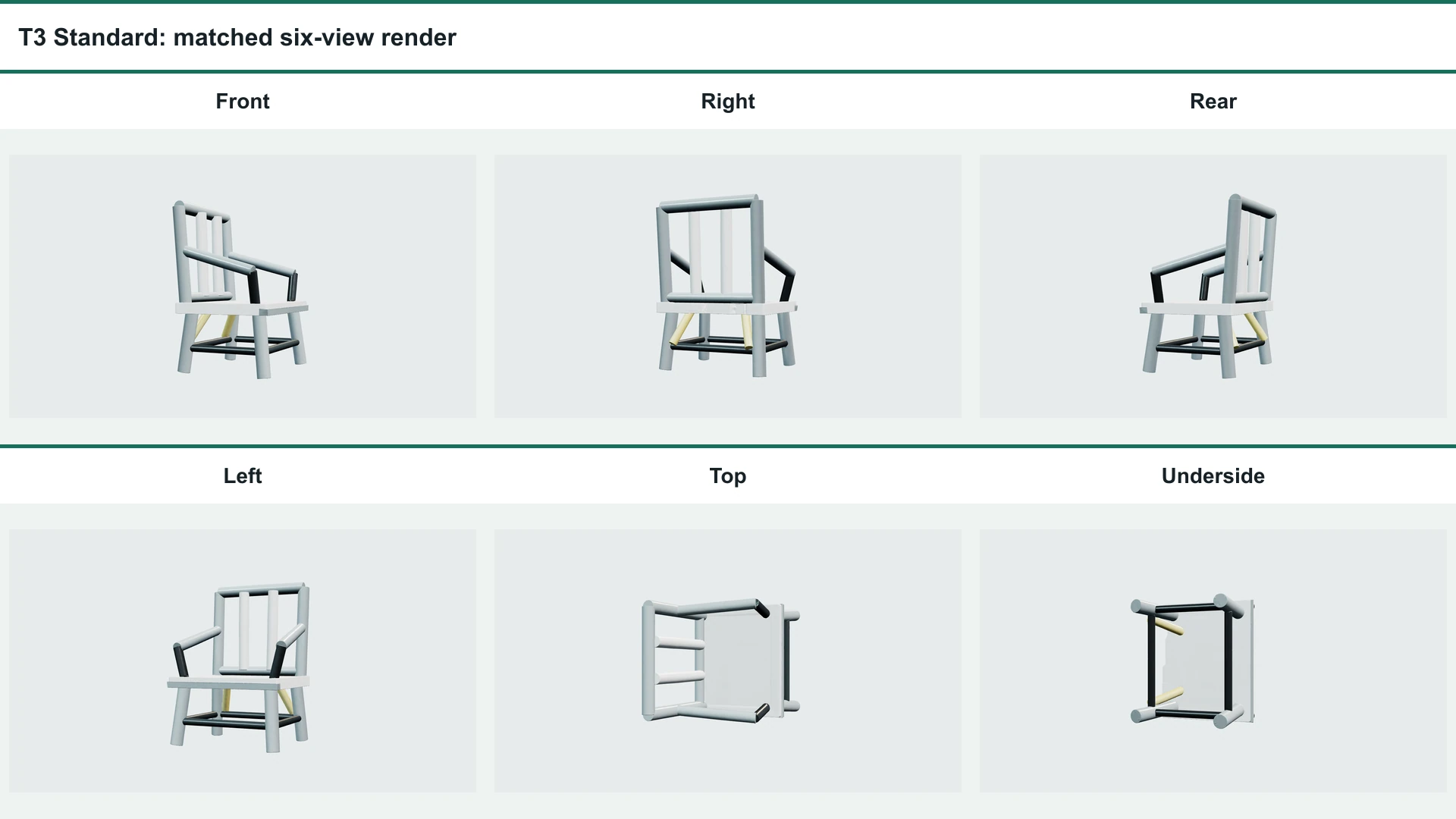 Six matched views of the Tripo H3.1 Standard chair output