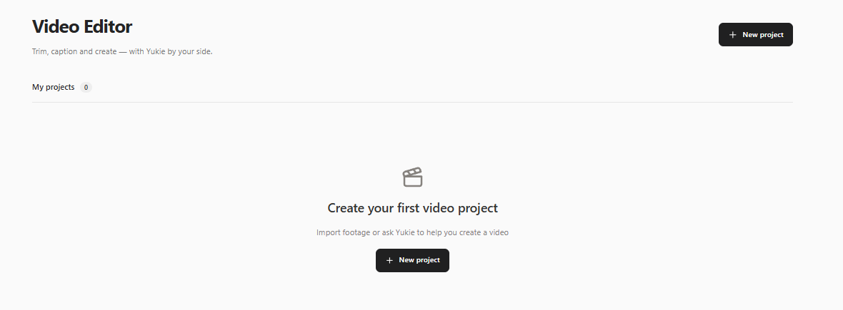 GlobalGPT Video Editor landing page and new-project button