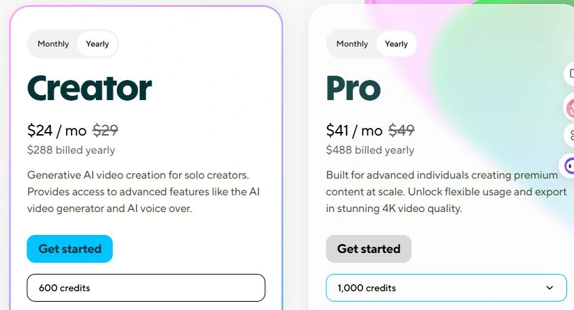 HeyGen official annual pricing: Creator at $24 per month, billed $288 yearly, and Pro at $41 per month, billed $488 yearly