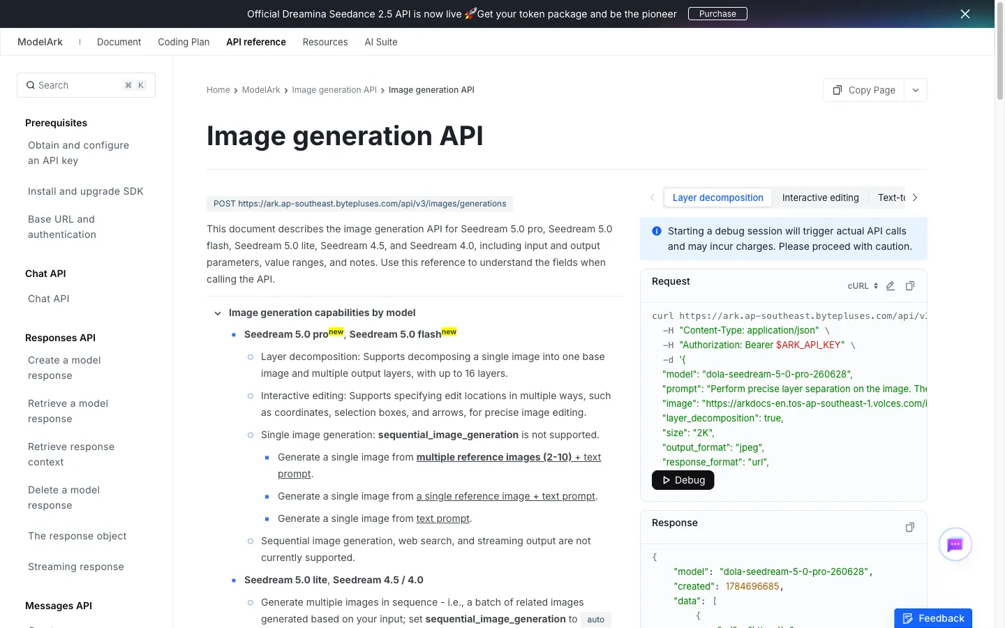 BytePlus documentation listing Seedream 5.0 Flash capabilities