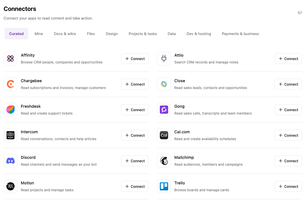 The external service connector directory in GlobalGPT Yukie